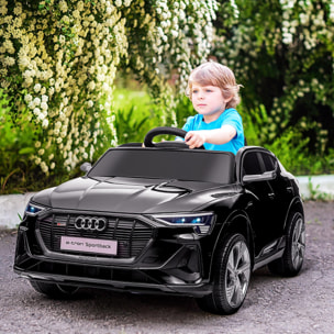 Coche Eléctrico para Niños Audi E-tron Coche de Batería para Niños 12V con Mando a Distancia Faros Bocina Música Velocidad 3-5 km/h Cinturón de Seguridad Negro