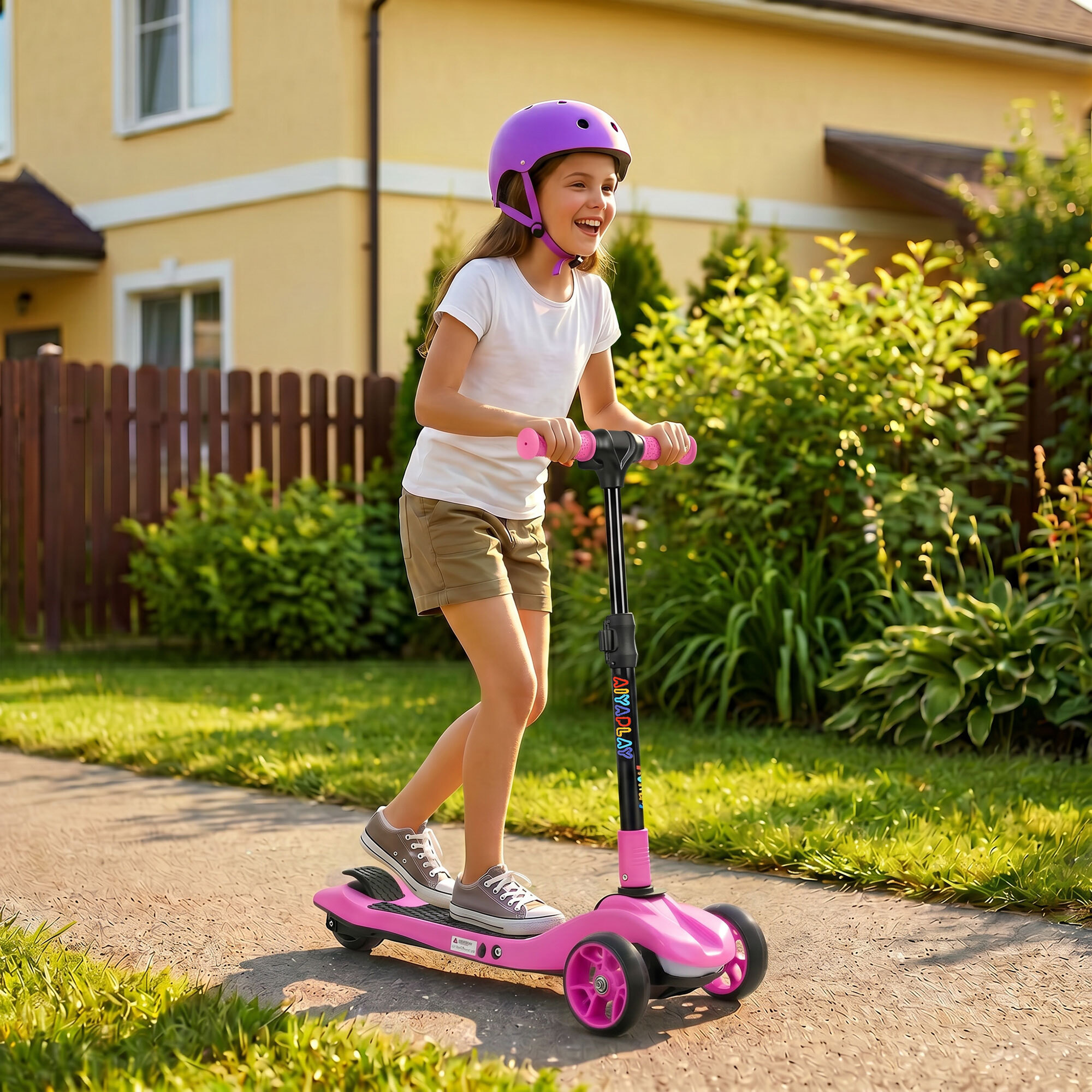 Trottinette électrique enfant pliable 3 roues 8 Km/h max LED rose