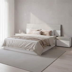 Testiera Letto Matrimoniale Con 2 Comodini Da 1 Cassetto E Guide Metalliche Design Moderno Minimal 276 x 94 x 40 Cm Colore Bianco E Grigio Cemento