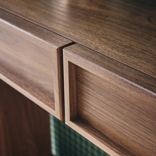 Console effet bois noyer 2 tiroirs et étagère - L 100 x P 33 x H 78cm - Kuba