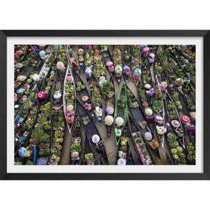 Affiche paysage marché flottant Affiche + cadre en bois - Noir