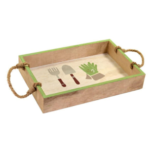 Vassoio in legno bianco verde con manici in corda rettangolare cm30x20h5