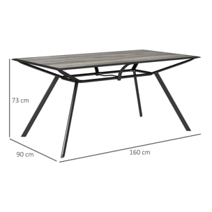 Mesa de Jardín Exterior Mesa de Comedor Exterior con Encimera Imitación Madera y Estructura de Acero Carga 70 kg Mesa Rectangular para 6 Personas para Patio Terraza Gris