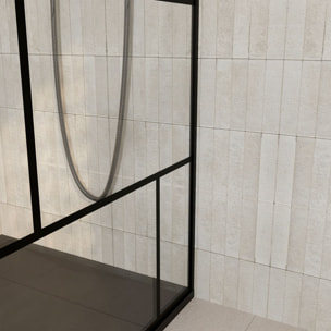 Porte de douche Pivotante 80x180cm et Retour 80 cm - Sérigraphie Noire Motif Brique - Verre 5mm