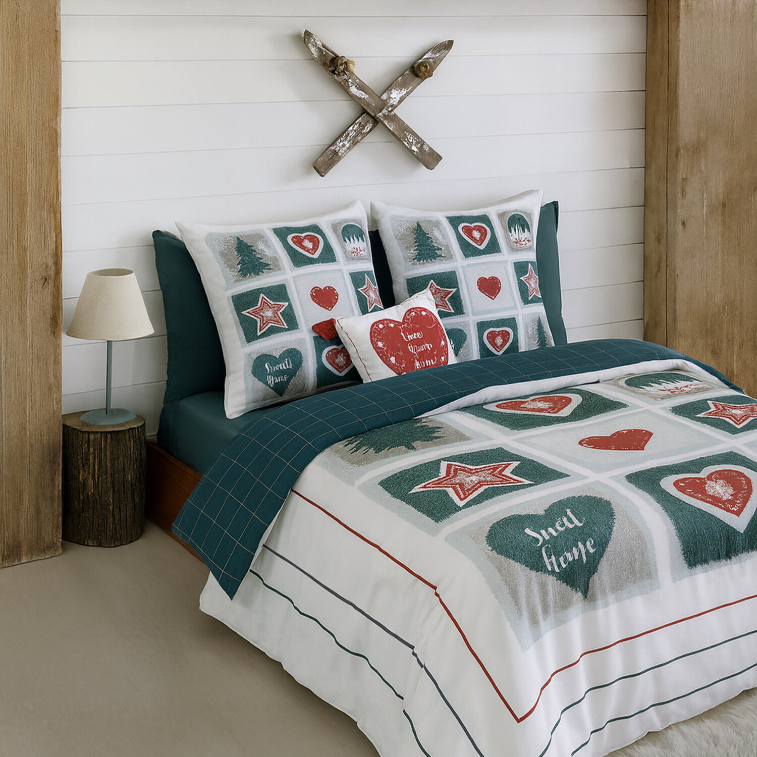 Parure housse de couette 100% coton 3pcs home sweet home