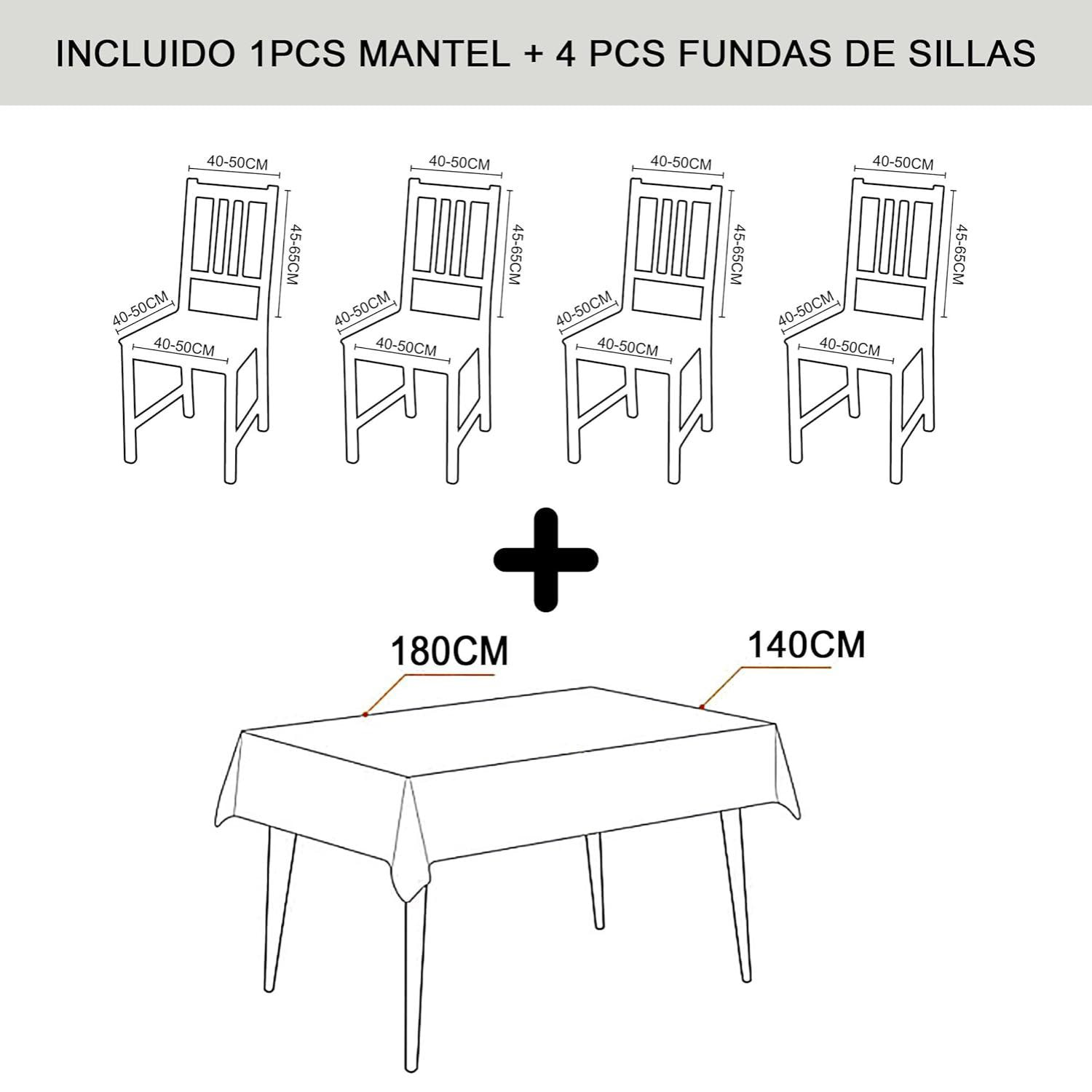 DAM Mantel impermeable de 140x180cm y 4 fundas de silla. 180x140x1 Cm. Color: Multicolor