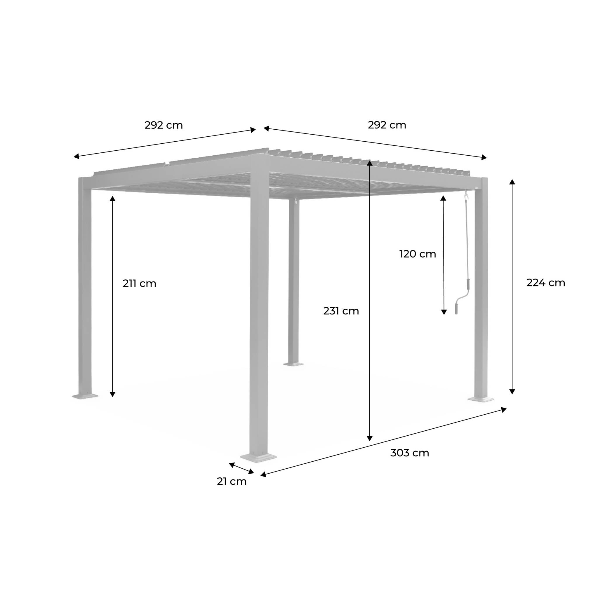 Pergola bioclimatique blanche. aluminium et acier. 3x3m. lames orientables