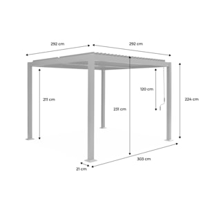 Pergola bioclimatique blanche. aluminium et acier. 3x3m. lames orientables