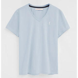 Maglietta azzurro a maniche corte e scollo a V con ricamo Rigby Go