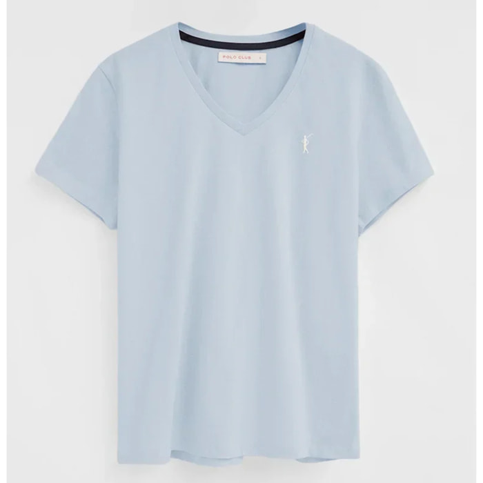 Maglietta azzurro a maniche corte e scollo a V con ricamo Rigby Go