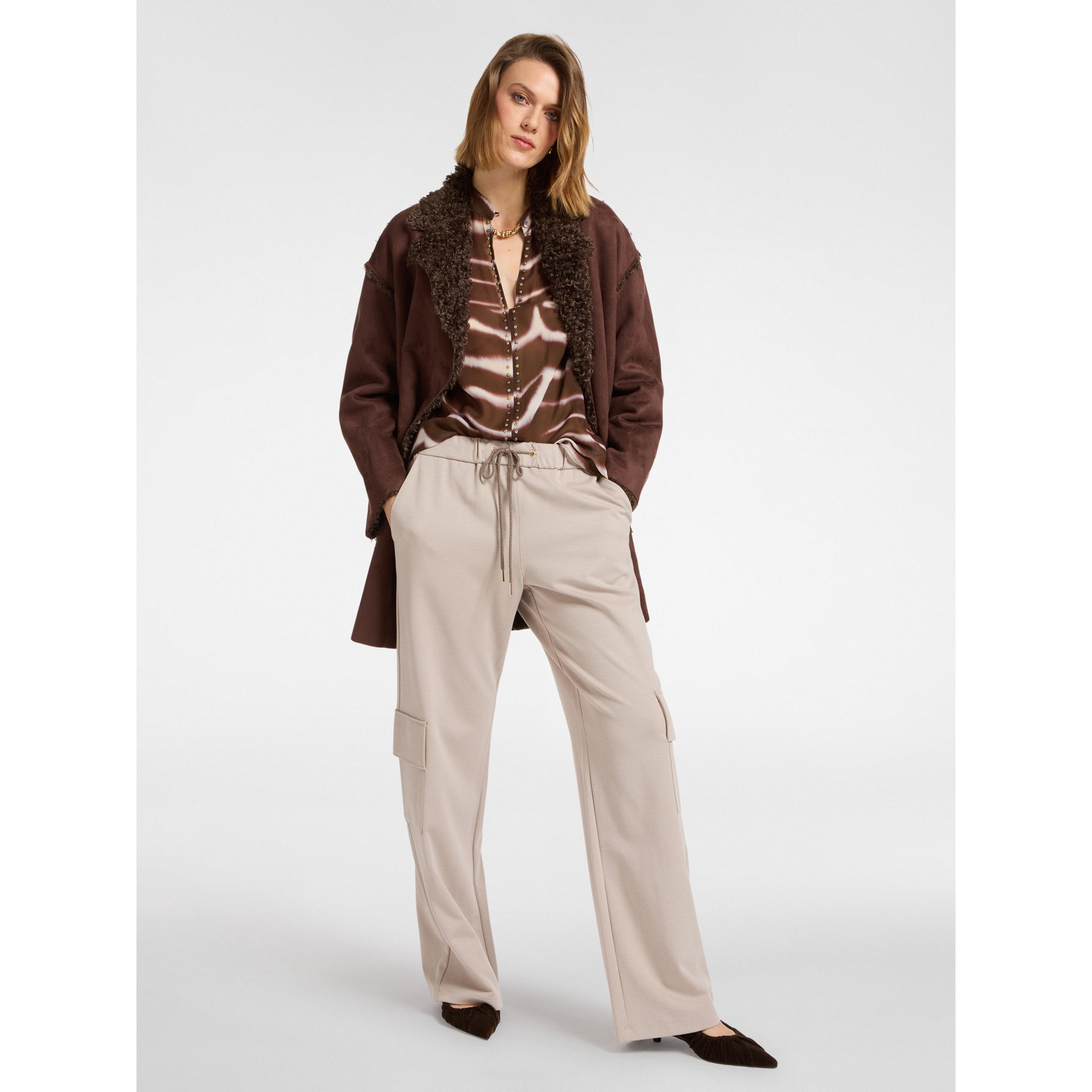 Elena Mirò - Abrigo de tela suave con bolsillos - Marrón