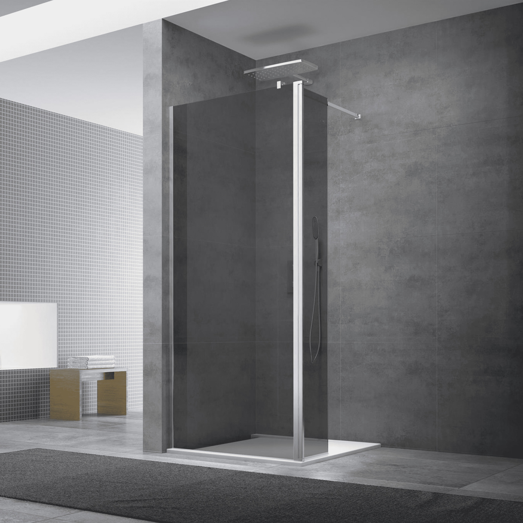 Paroi de douche à l'italienne 137x200cm Walk-in, verre fumé (WI140KS)