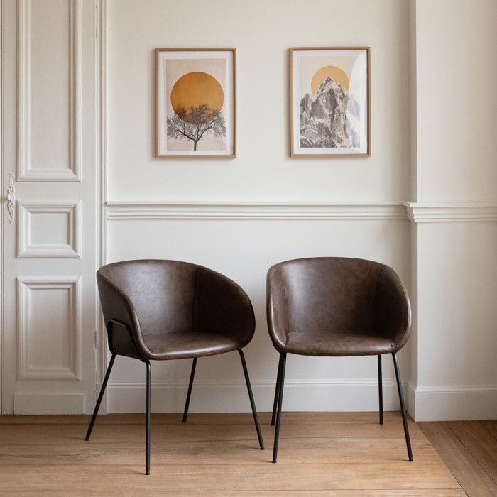 Lot de 2 chaises en simili marron ANDRÉ