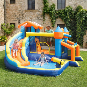 Castillo Hinchable Acuático 8 en 1 con Soplador 550W Castillo Hinchable Niños con Tobogán Zona de Salto Escalada Piscina Portería Canasta Lanzamiento de Aros Exterior Interior 350x325x210 cm