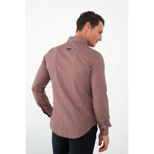 camicia uomo 1 bottone button down slim Popeline Stampato Bordeaux e Panna