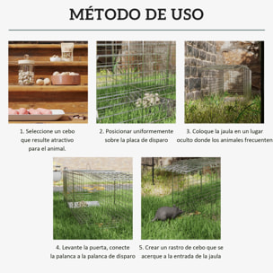 Trampa para Animales Vivos Plegable 93x31x34,5 cm Jaula de Captura de Alambre con Puerta y Asa para Conejos Ratas Roedores Plata