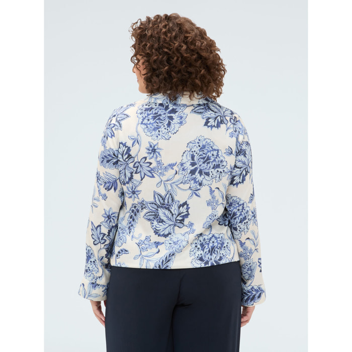 Fiorella Rubino - Camicia stampa floreale con nodo - Blu