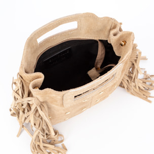 Barbata borsa a spalla donna. Pelle autentica Gamuza con borchie decorative.