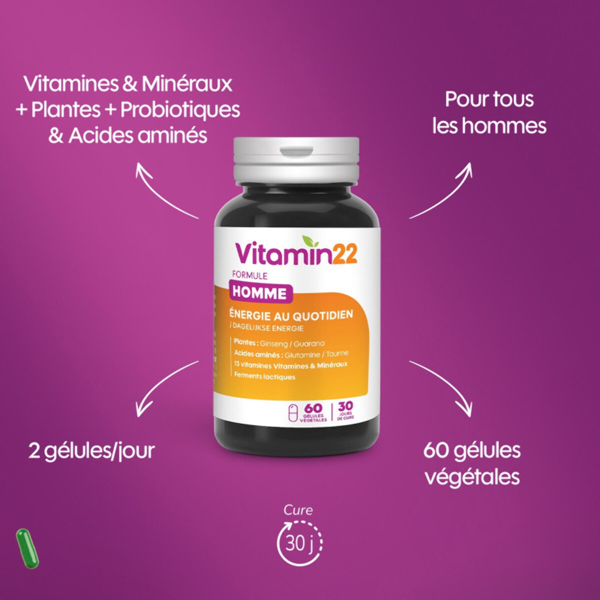VITAMIN'22 - Specific Homme - Complément alimentaire à base de 14 vitamines et minéraux - Répondre aux besoins spécifique de l'homme - Sans gluten - Fabriqué en France - Lot de 3 produits