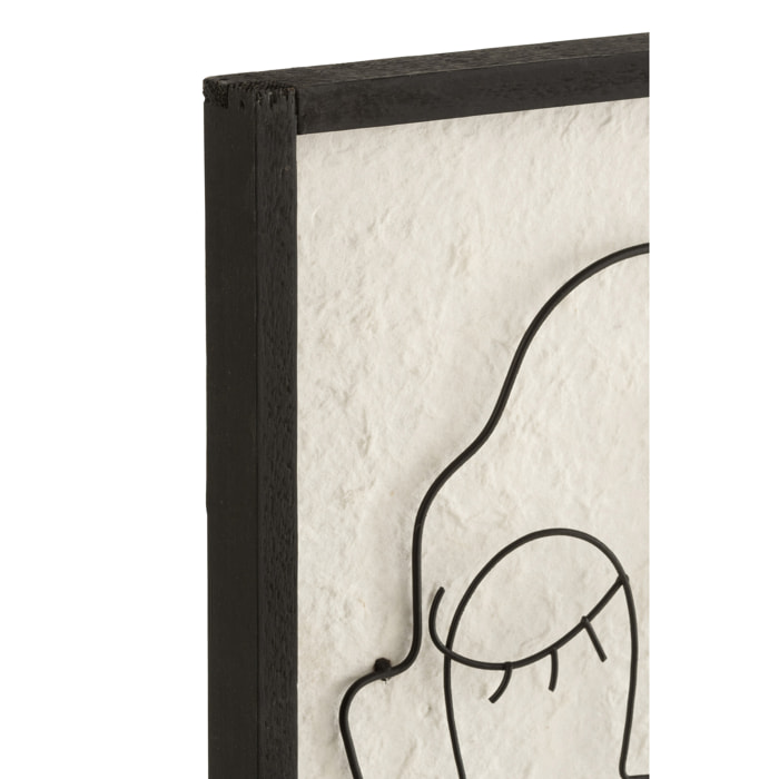 J-Line décoration murale Visages - bois/métal - noir/blanc - small - 2 pièces