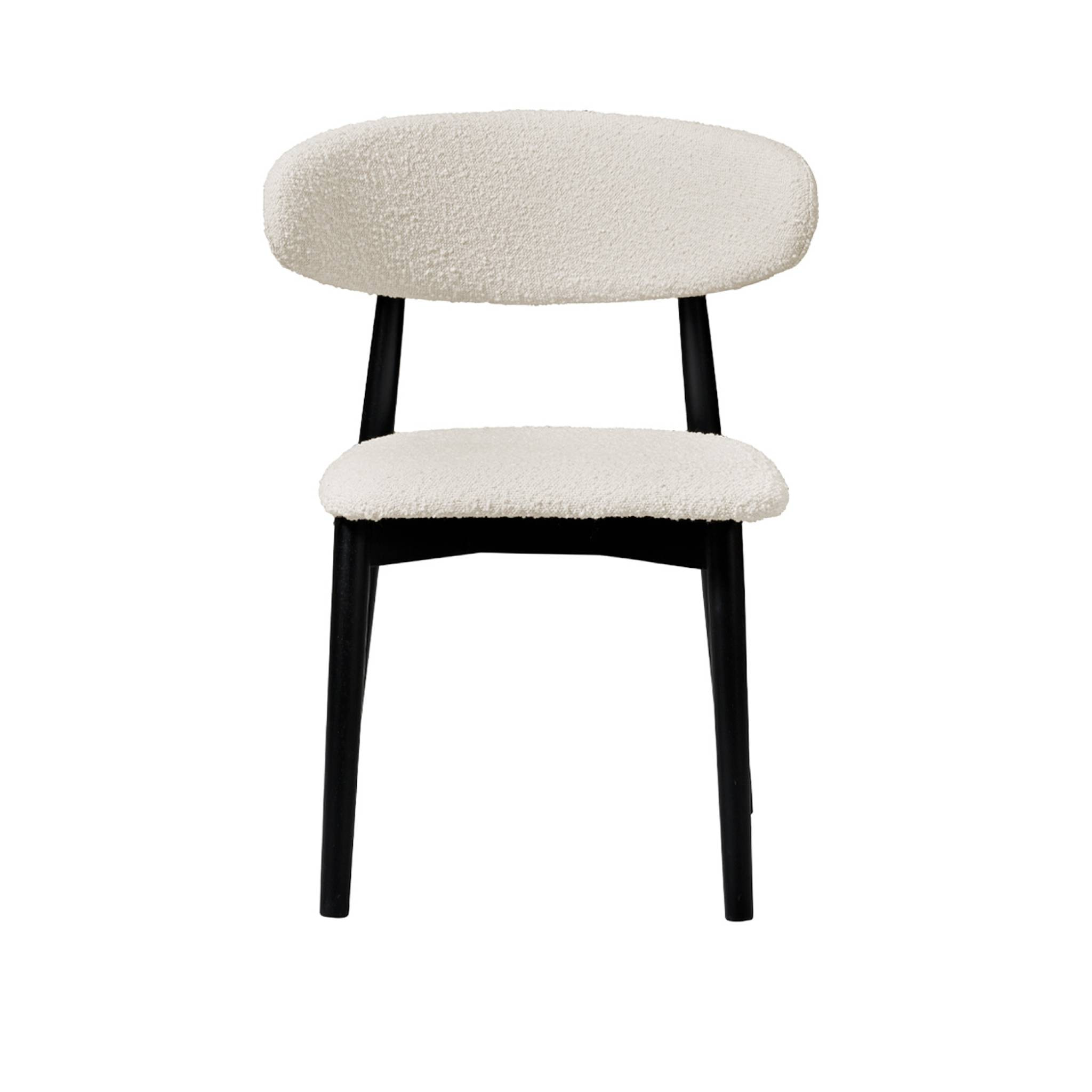 Lot de 2 chaises en bois d'hévéa noir et tissu bouclette blanc crème