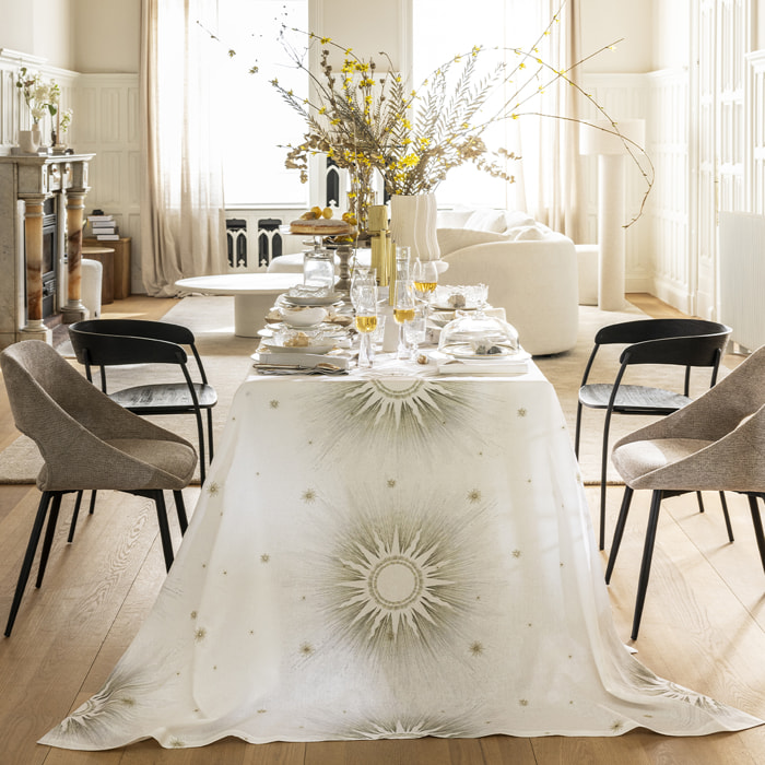 Nappe imprimée en lin, POUSSIÈRE D'ÉTOILE, Blanc