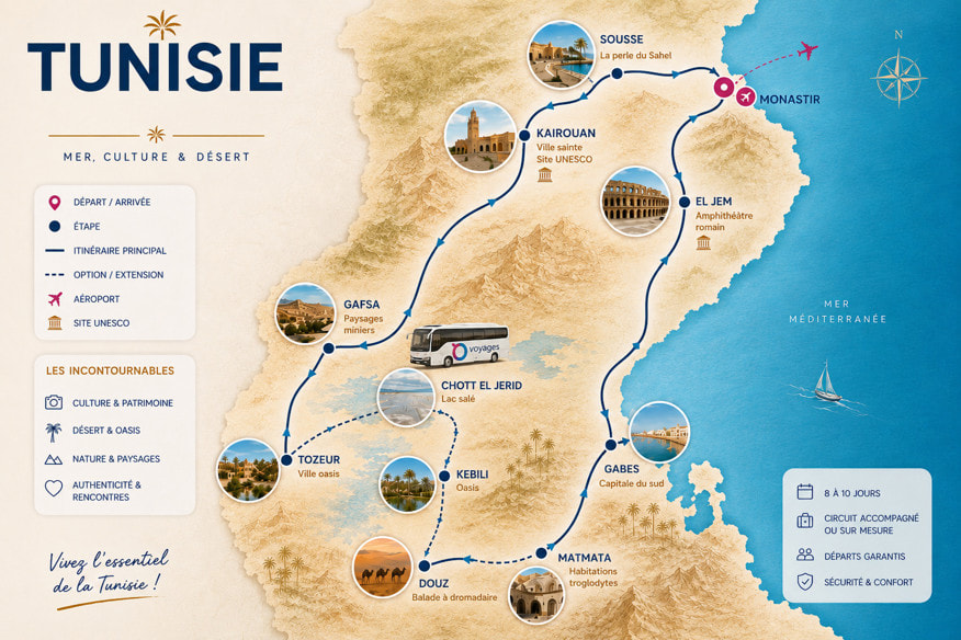 TUNISIE   8j/7n - Circuit "Des rivages aux portes du désert 4*"