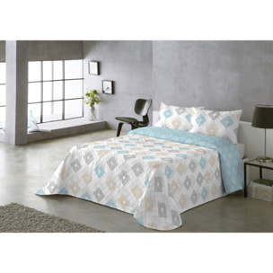 COLCHA ESTAMPADA REVERSIBLE ROMBOS AZUL