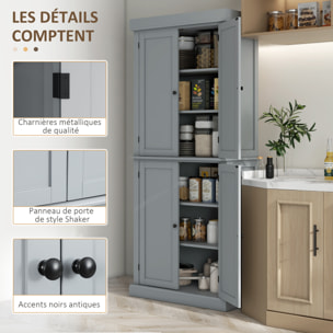 Buffet haut - armoire de cuisine - dim. 76 x 40,5 x 184 cm - 2 portes, 4 étagères - gris