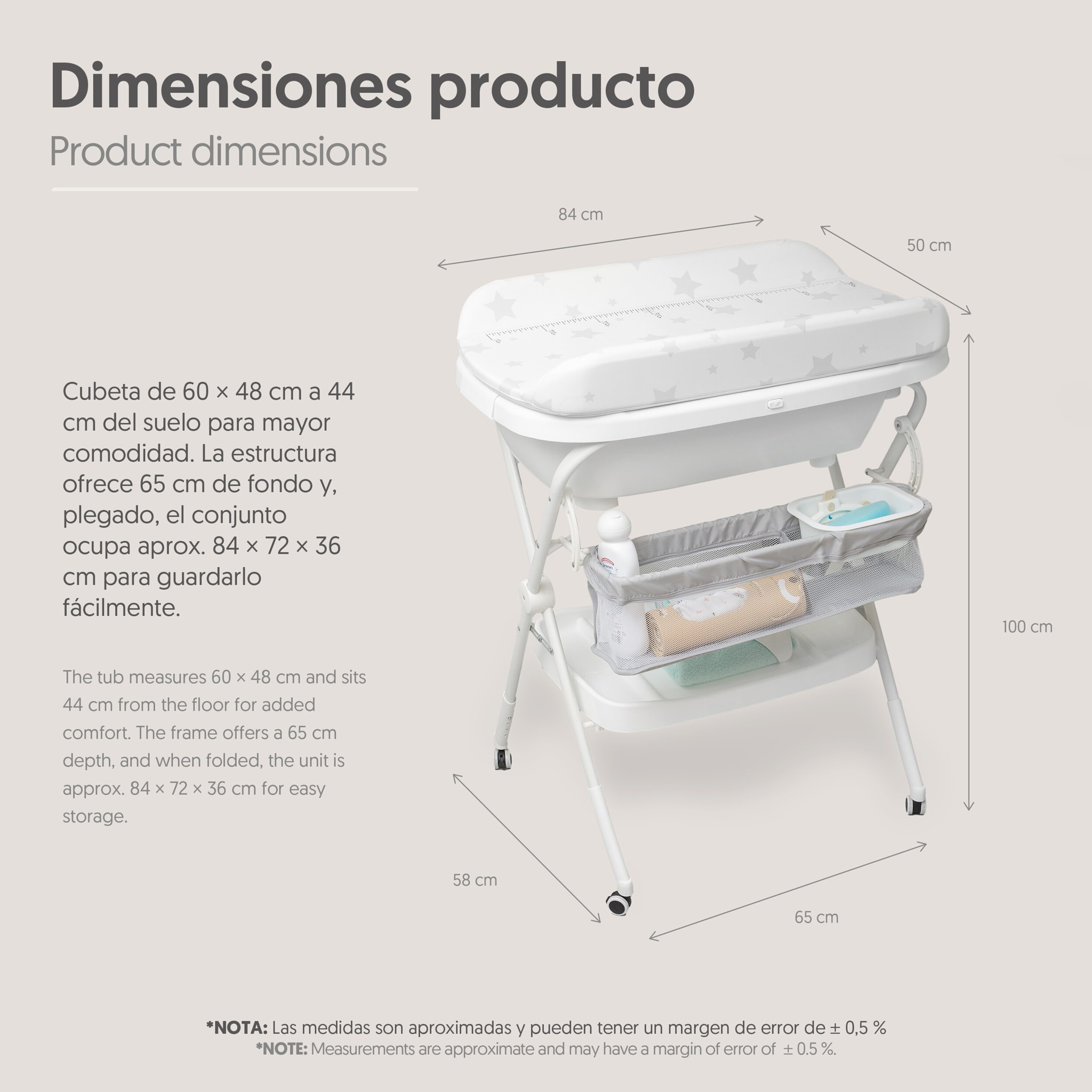 Bañera Bebe Plegable con Cambiador y Hamaca, modelo Estrellas