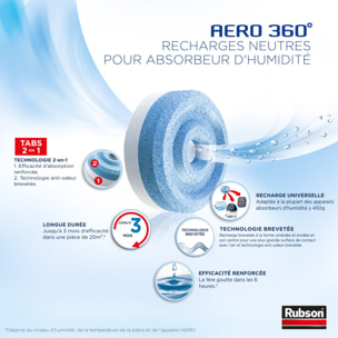 Rubson AERO 360° Lot de 6 Recharges en tabs neutres pour AERO 360° + Lot de 4 Recharges Parfum source de fraîcheur