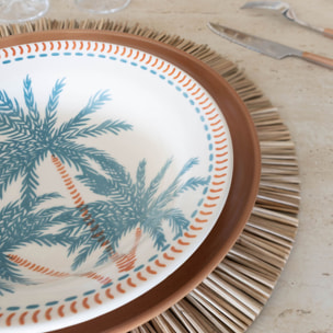 Lot de 6 assiettes creuses dessin tropical en grès 21,5cm TROPIQUE