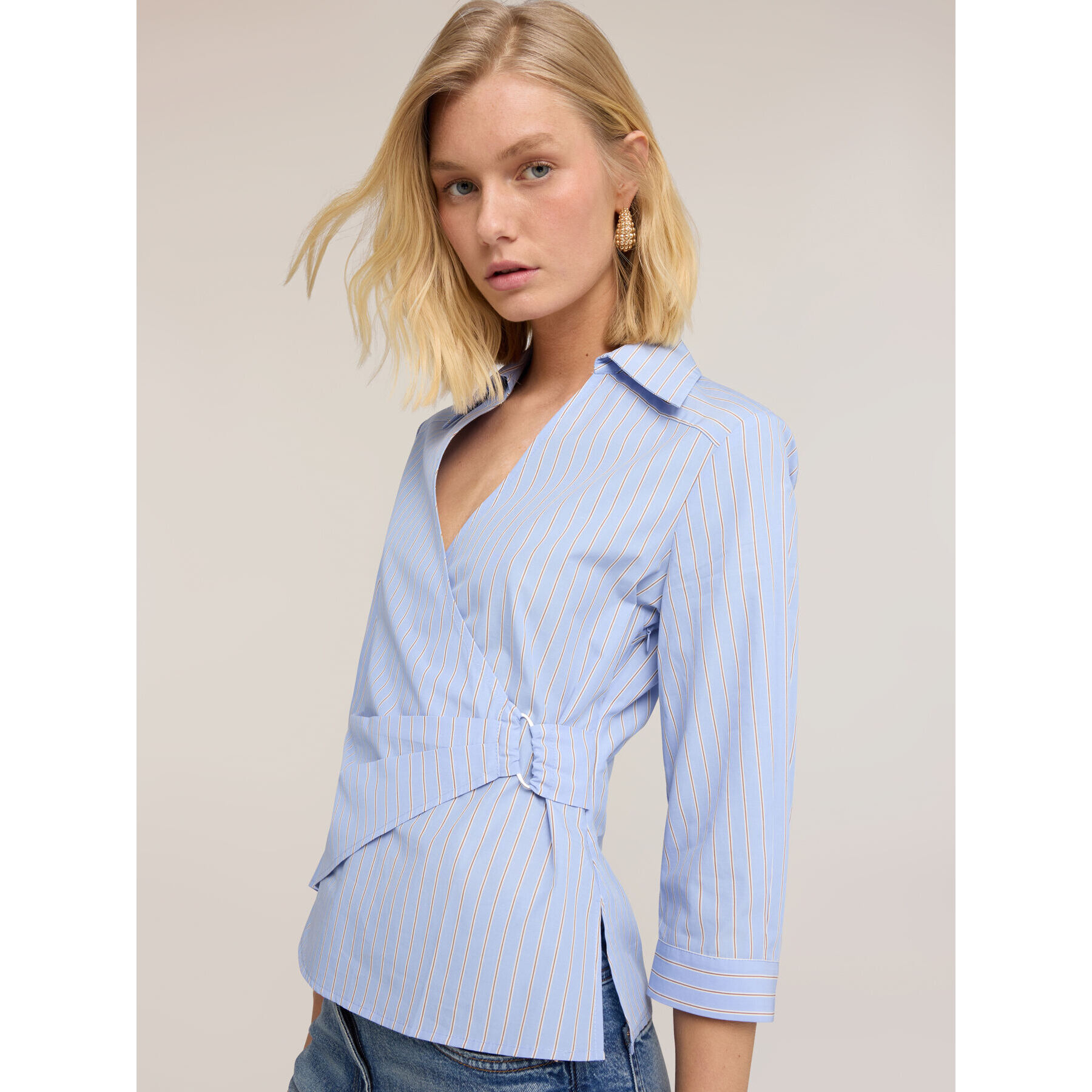 Motivi - Camicia wrap in popeline a righe - Azzurro