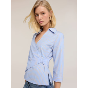 Motivi - Camicia wrap in popeline a righe - Azzurro