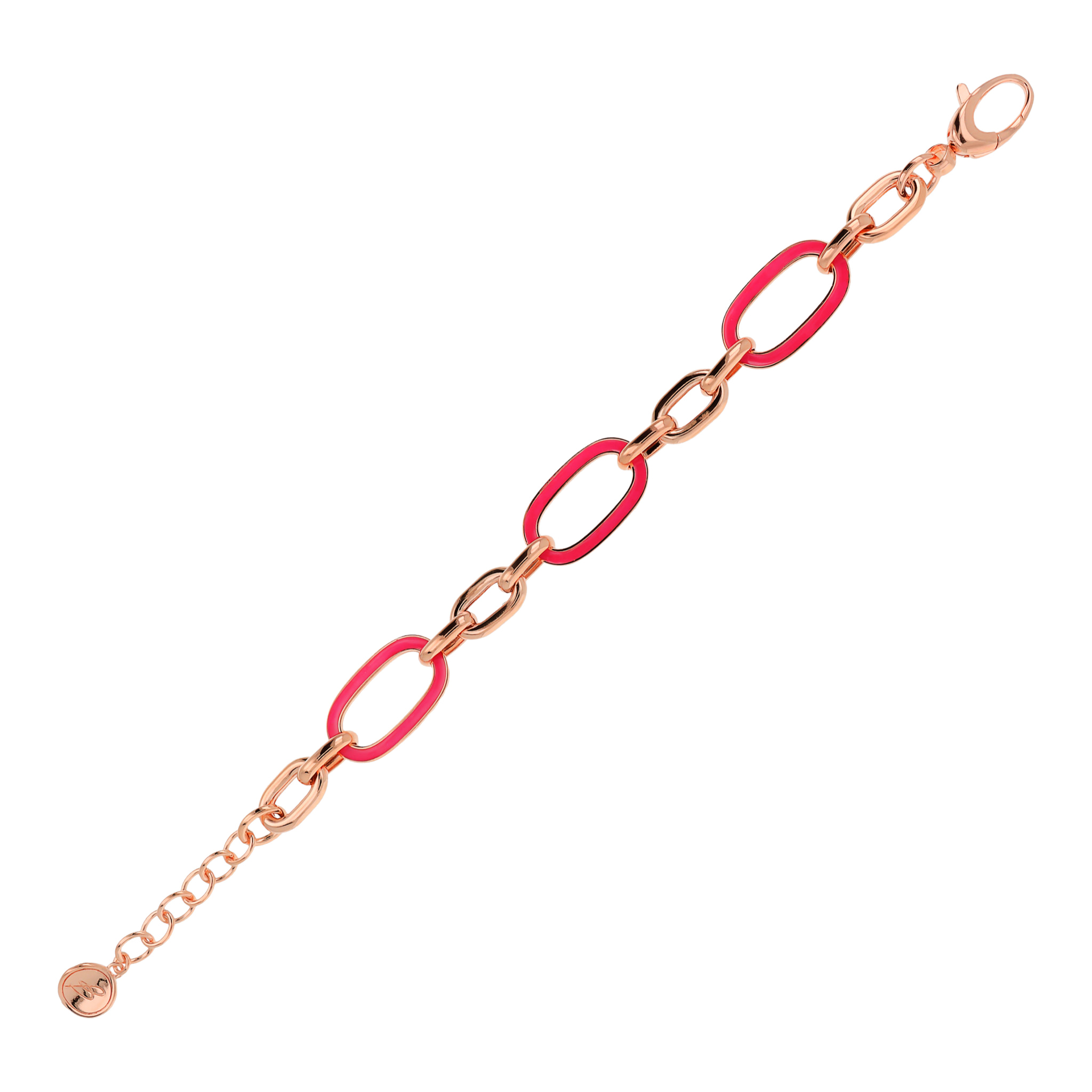 Bracciale con Maglie Ovali e Rettangolari Smaltate Fucsia