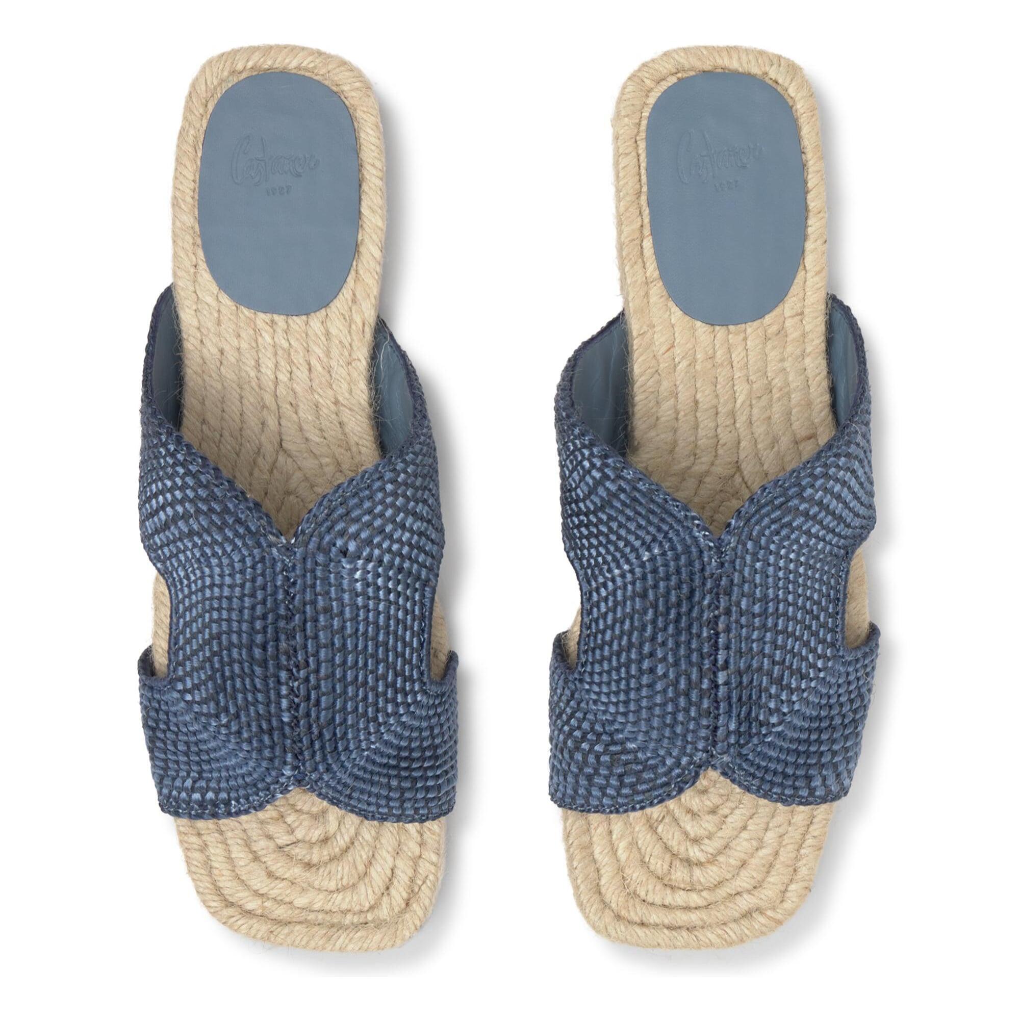 Sandalia plana Pura en rayón y lino trenzados con suela de yute cosida