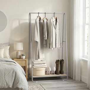Perchero Zapatero 3 en 1, Perchero Recibidor con Estante para Zapatos, Barras Superior y Laterales, Estructura de Metal para Entrada, Dormitorio, Sala de Estar, Natural y Gris