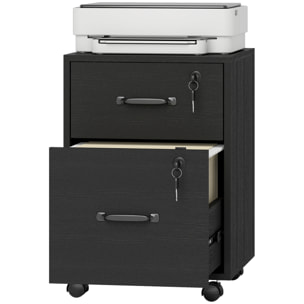 Caisson bureau verrouillable mobile 2 tiroirs coulissants trieur dossiers effet bois noir