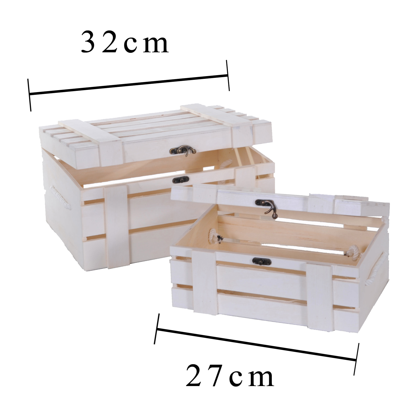 Set Di 2 Baule In Legno. Larghezza 32 Cm - Pezzi 1 - 32X16X25cm - Colore: Bianco - Bianchi Dino - Articoli In Legno Cassette