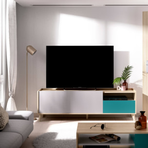 Mobile porta TV Tamaro, Credenza bassa da soggiorno, Madia da salotto per televisione, 155x43h47 cm, Rovere e Bianco