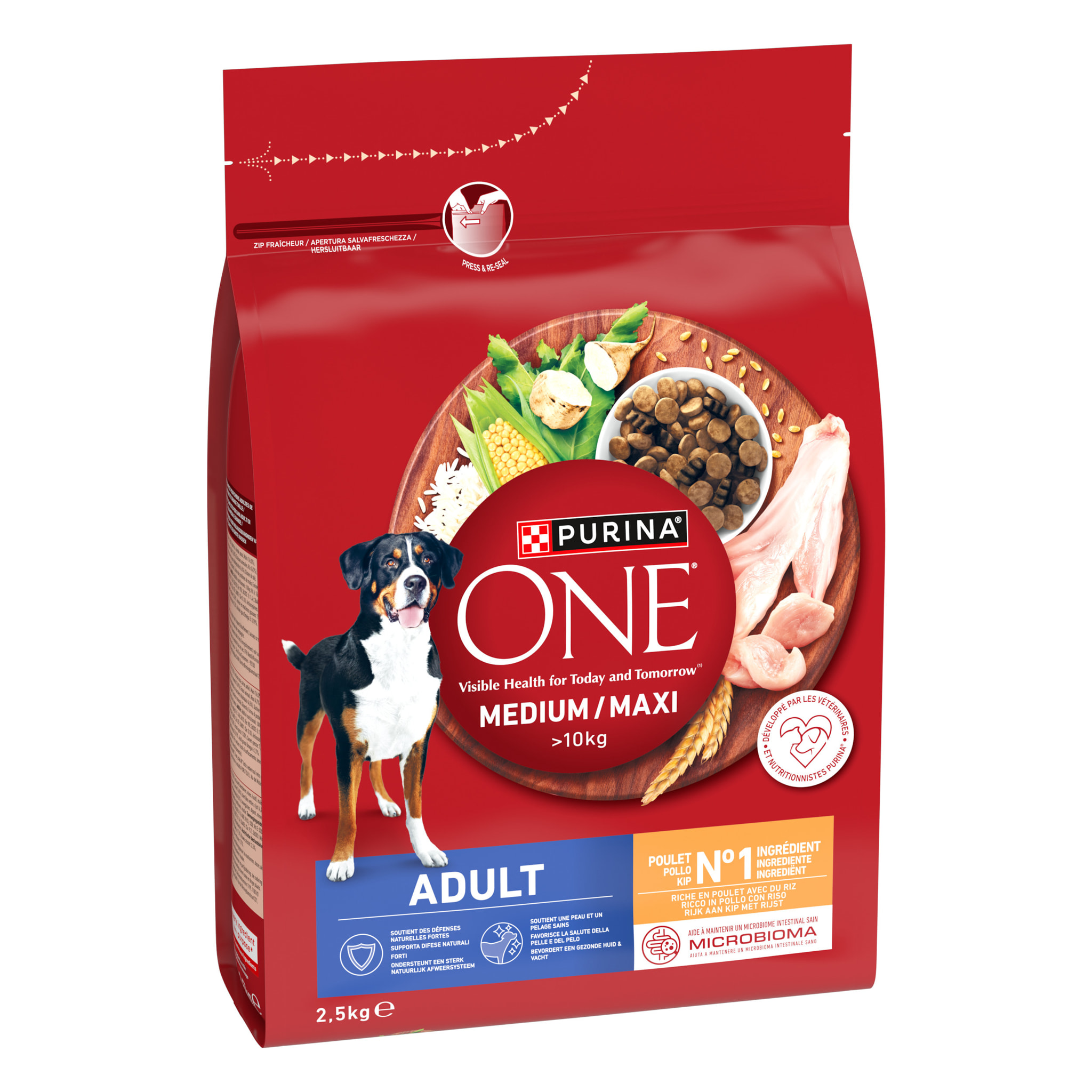 PURINA ONE CHIEN MEDIUM MAXI Poulet 2,5kg - Lot de 4