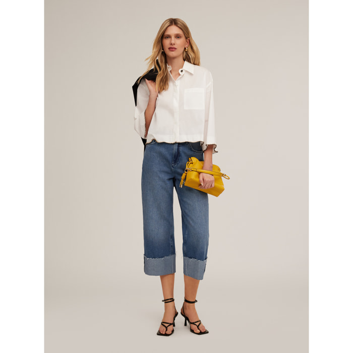 Motivi - Camisa cropped con bordado de pedrería - Blanco