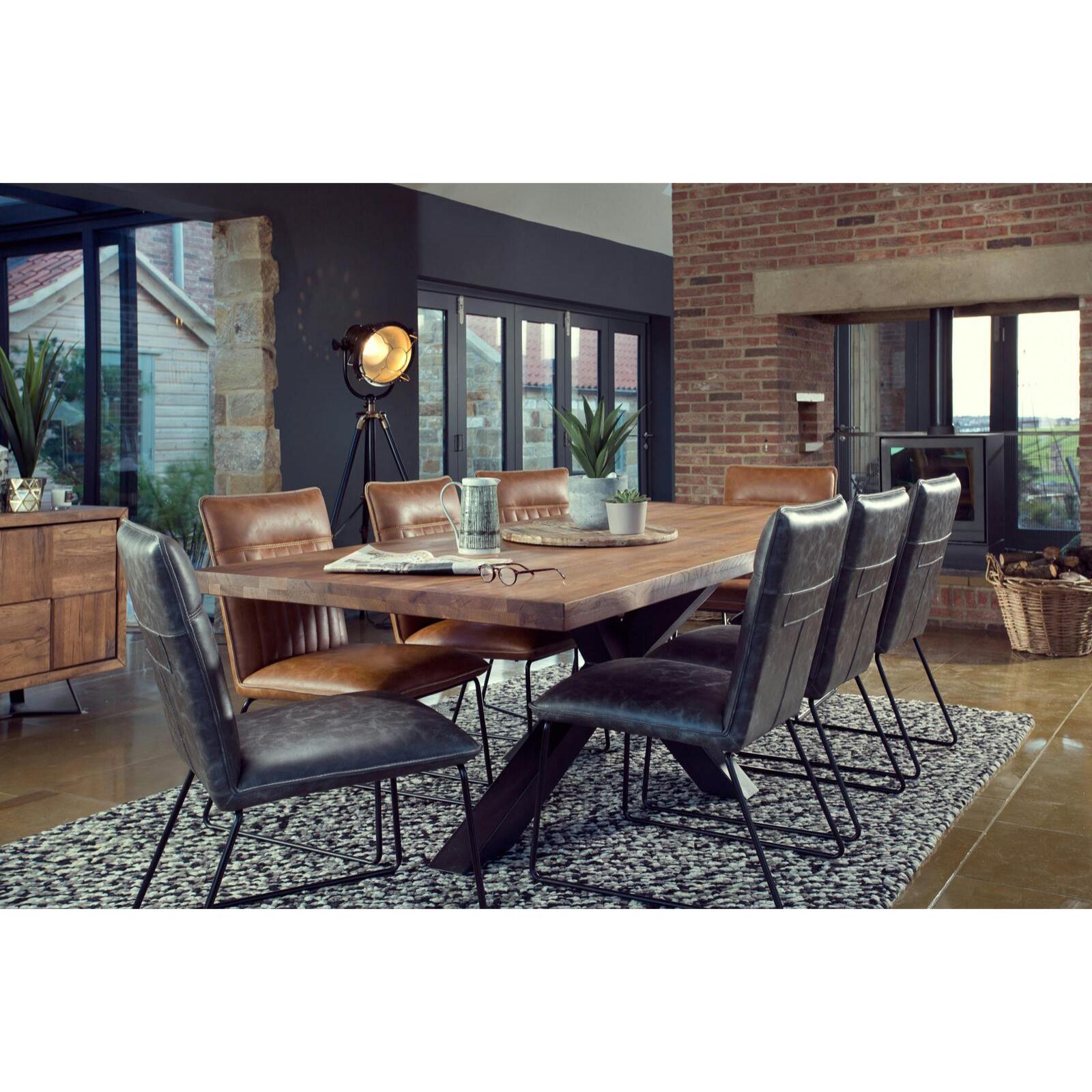 Table à manger 200 cm bois/métal pied croisé OKA