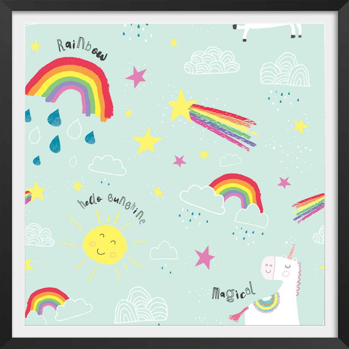 Affiche enfant happy sky Affiche + cadre en bois - Noir