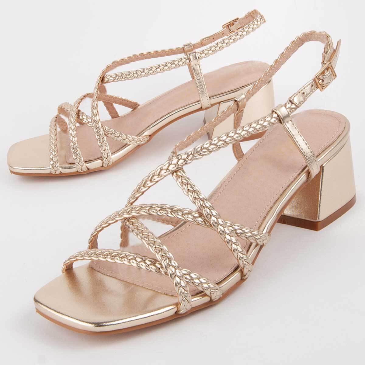 Sandalia De Tacón - Dorado - Altura: 5 Cm