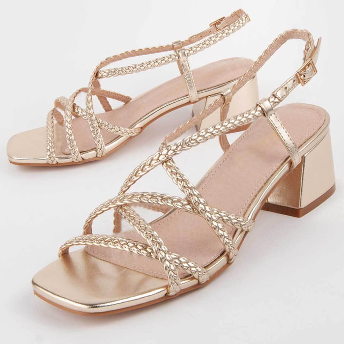 Sandalia De Tacón - Dorado - Altura: 5 Cm