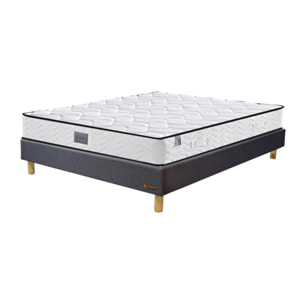 Ensemble Matelas Cosmos ressorts et mémoire de forme avec son sommier Sophia en tissu gris foncé