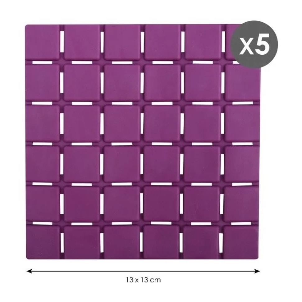 Lot de 5 Tapis antidérapants de douche ou baignoire Caoutchouc QUADRO 13x13cm Violet MSV