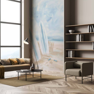 Papier peint plage aquarelle ciel bleu doux ambiance bord de mer Intissé