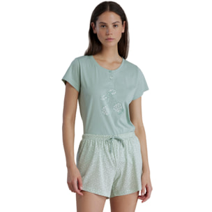 Pigiama donna in cotone con top manica corta e pantalone corto articolo cherry bloom Noidinotte